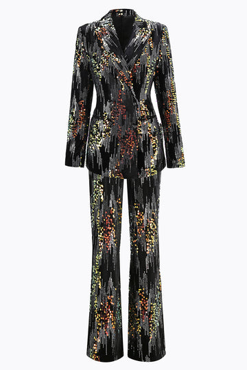 Sparkly Black Peak Lapel 2 Piece Women's Prom Suit